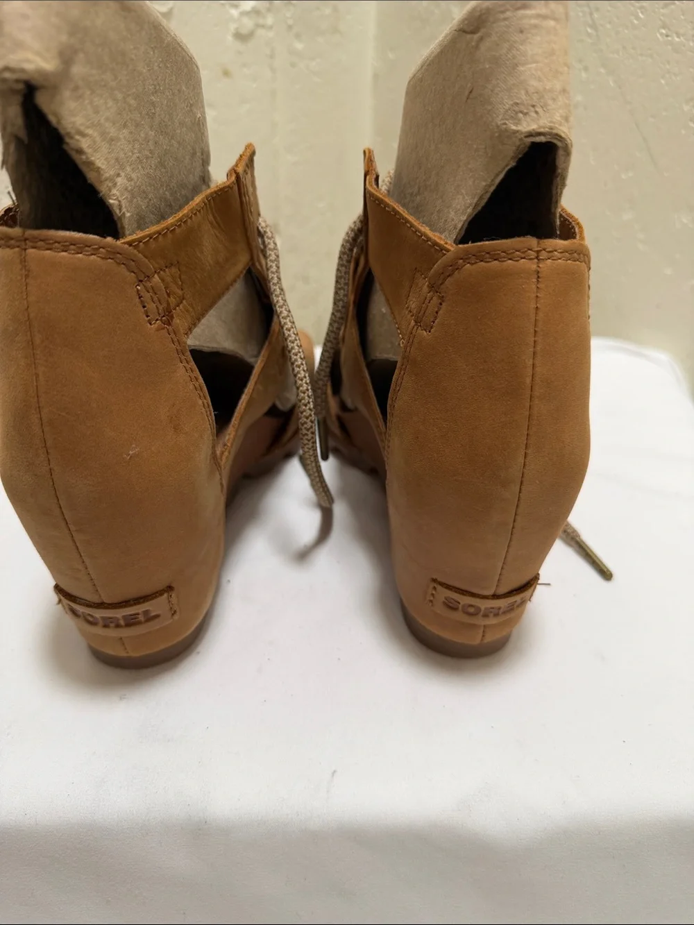 Sorel Caramel Lace-Up Open-Toe Wedge Sandals